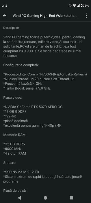PC Gaming High-End/Workstation Bine întreținut