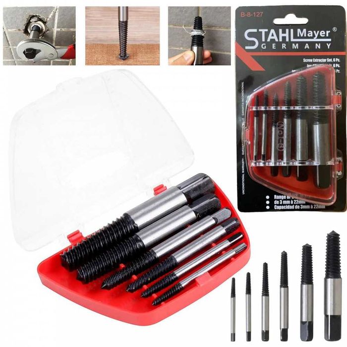 Комплект екстрактори за развиване на скъсани болтове и винтове 6части