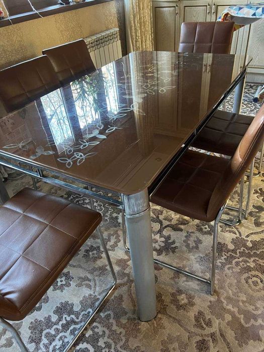 Стеклянный Стол и Набор Стульев (6 штук)
