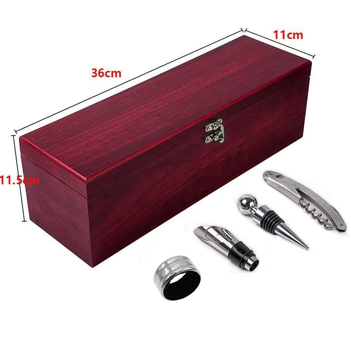 НОВА Луксозна дървена КУТИЯ ЗА ВИНО с 4 аксесоара. СЕТ ЗА ВИНО и ШАХ