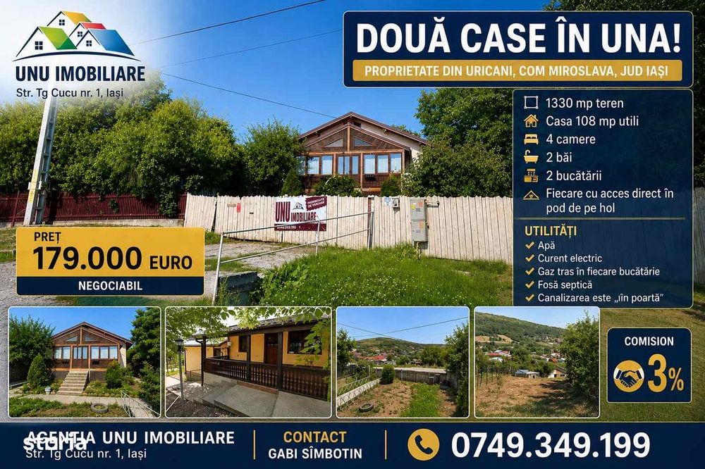 Uricani Iasi Două Case în Una 108mp – Ideala  2 Familii, 1330 mp teren