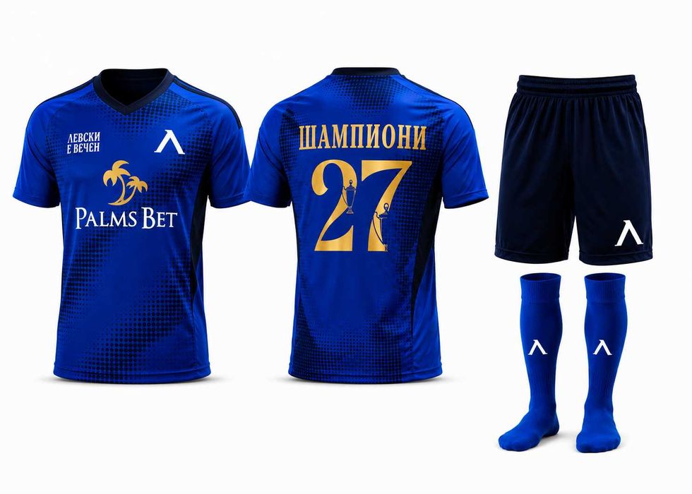 LEVSKI 27 ШАМПИОНИ  Екип + чорапи  Шампионска тениска, футболен екип LEVSKI цвят Син