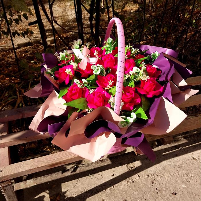 Большая корзина Цветов из Мыла