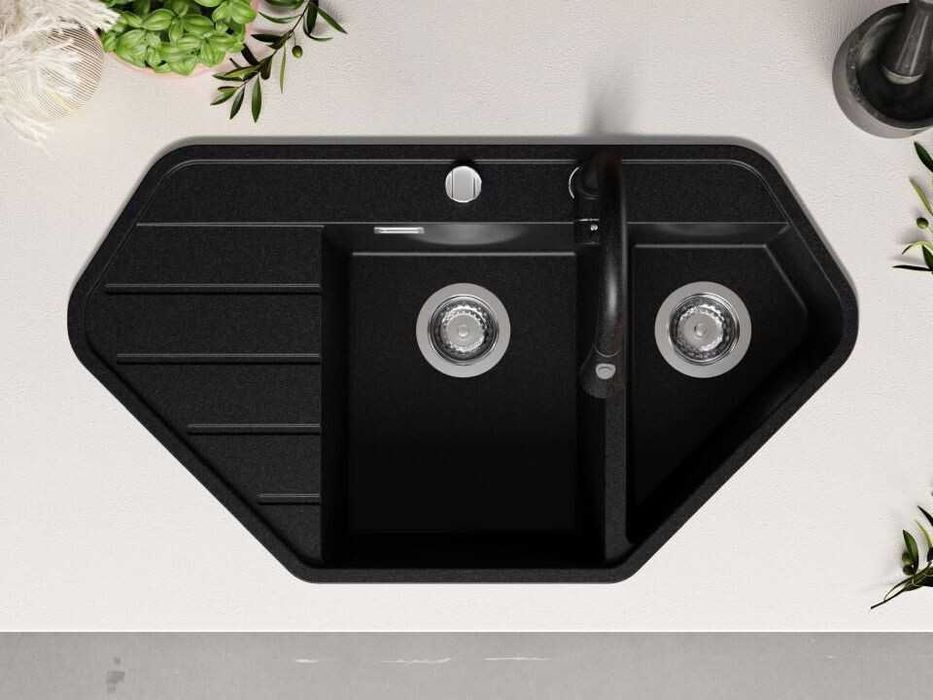 Графит ъглова кухненска гранитна мивка Копенхаген 900 Corner 900x500 м