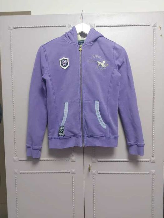 Hanorac Tommy Hilfiger, cu gluga, îmblănit, mov, marimea 16(croiala S)