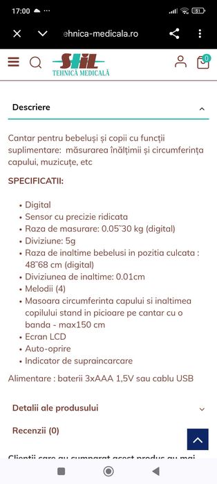 Cântar digital pentru bebeluși Perfect Medical