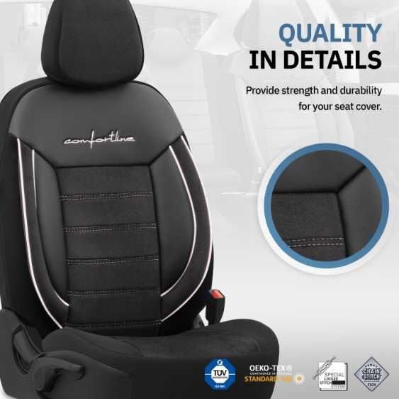 Луксозна тапицерия OTOM текстил с еко кожа COMFORT LINE Design – Черна с бял шев