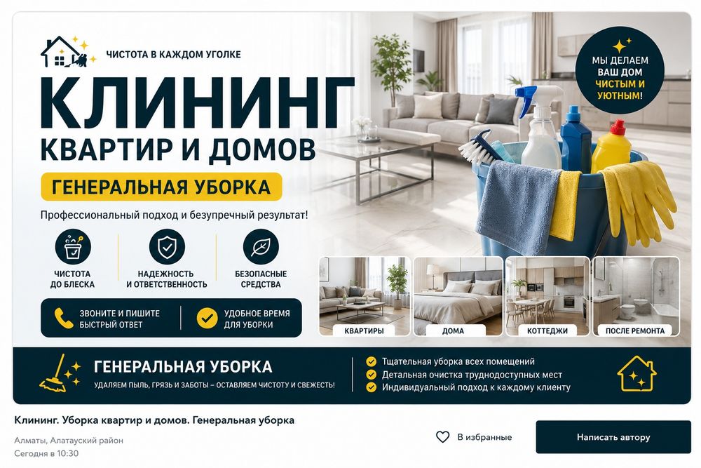 Клининг уборка гениральная квартир домов дач