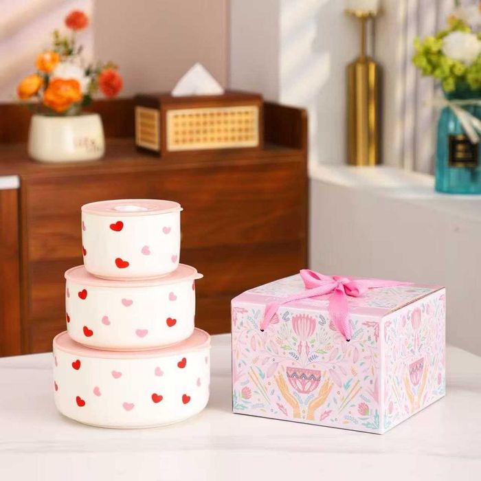 Oziq-ovqat uchun idishlar to‘plami (3 dona), qopqoqli, sovg‘a qutisi