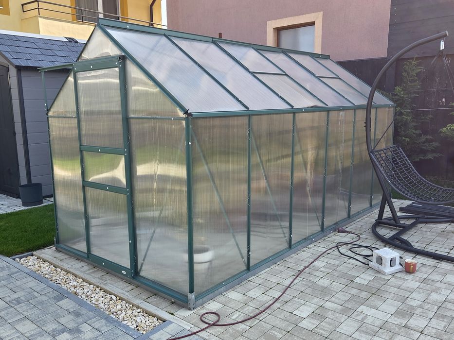 Sera din aluminiu si policarbonat cu ventilatie, 190 x 375cm, Verde