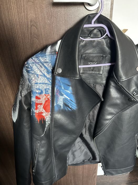 Geaca piele pictata handmade