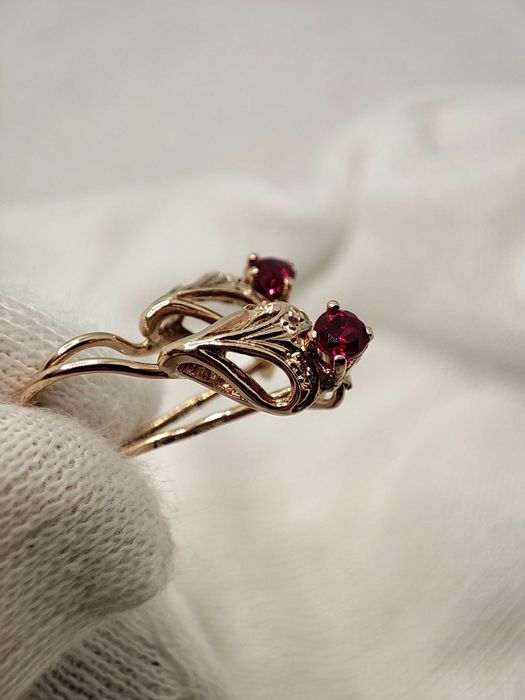 Cercei Aur retro 14K Cu Rubelit Polonia Stil Rusesc 583