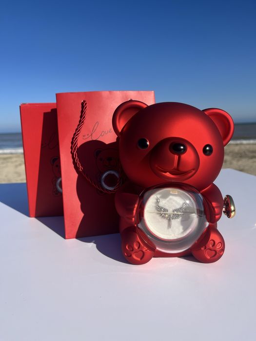 Мече с колие и ИСТИНСКА роза, 8 март, Ден на жената, рожден ден