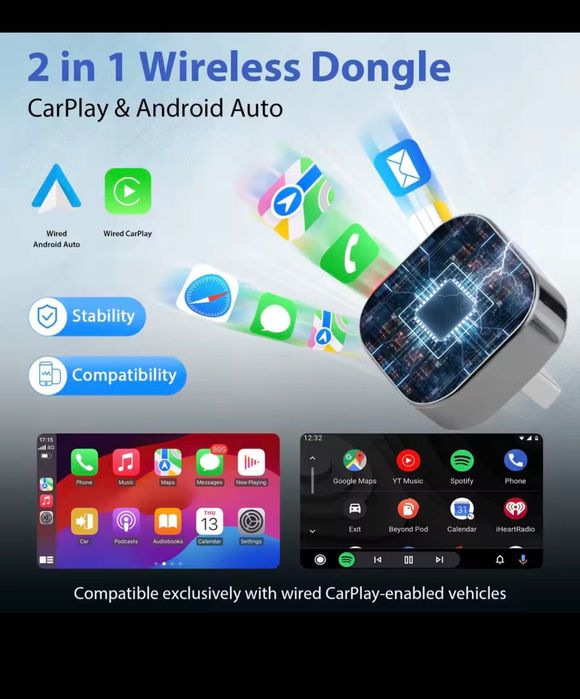 2 in 1 Wireless CarPlay Adapter&Android Auto Wireless Adapter,