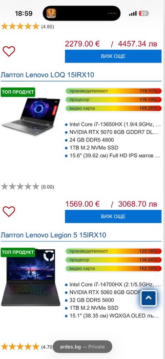 Лаптоп  леново (геймърски)на 2 седмици