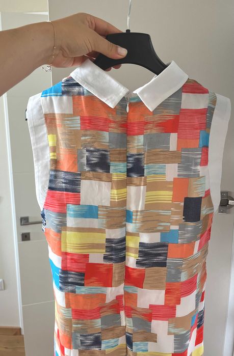 Многоцветна дамска туника /мини рокля с бяла яка по модел на Zara