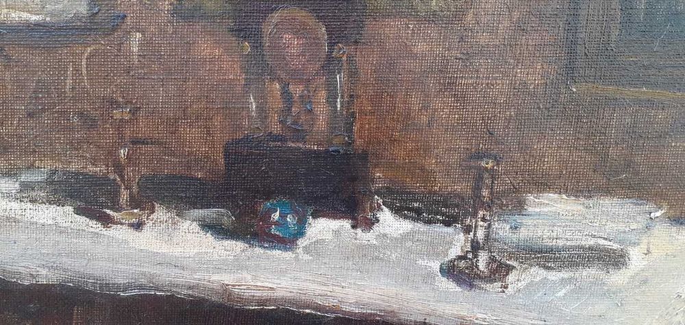 Tablou vechi - interior stil baroc - semnat