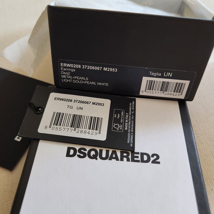 Dsquared2 обемни обеци на клипс златисти метал перли лого кръгли кутия