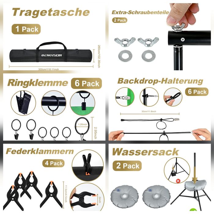 Професионална стойка за фото фон BENOISON 2.6x3м с аксесоари