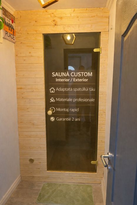 Sauna finlandeza custom interior/exterior, adaptata spatiului si nevoilor tale , materiale profesionale, montaj rapid, garantie 2 ani