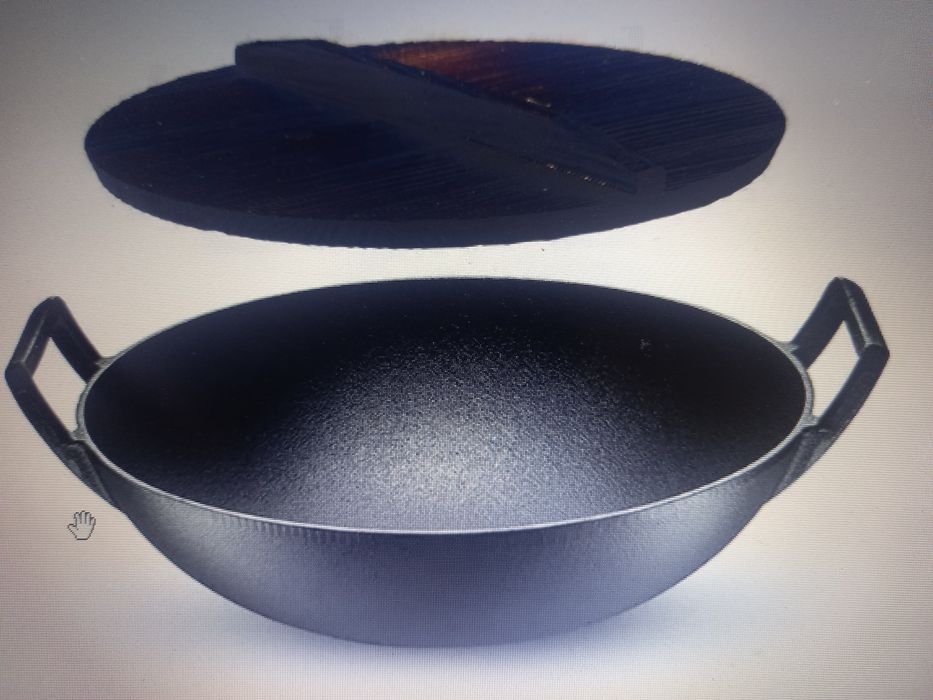 Wok fontă  cu capac din lemn 37 cm x 10 cm