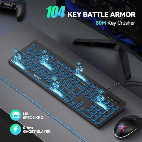 Нова Жична USB клавиатура със светлина пълноразмерна QWERTY UK за игри