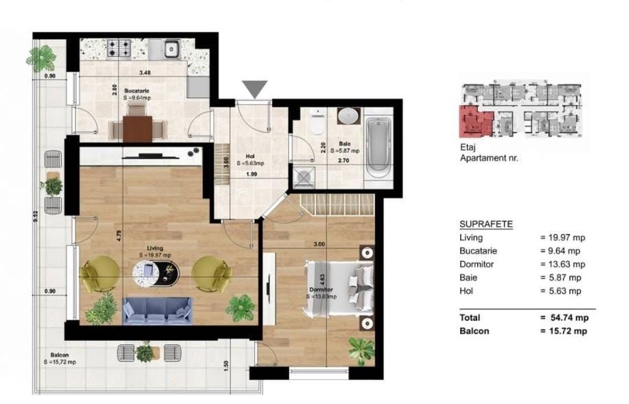 Apartament 2 camere de inchiriat