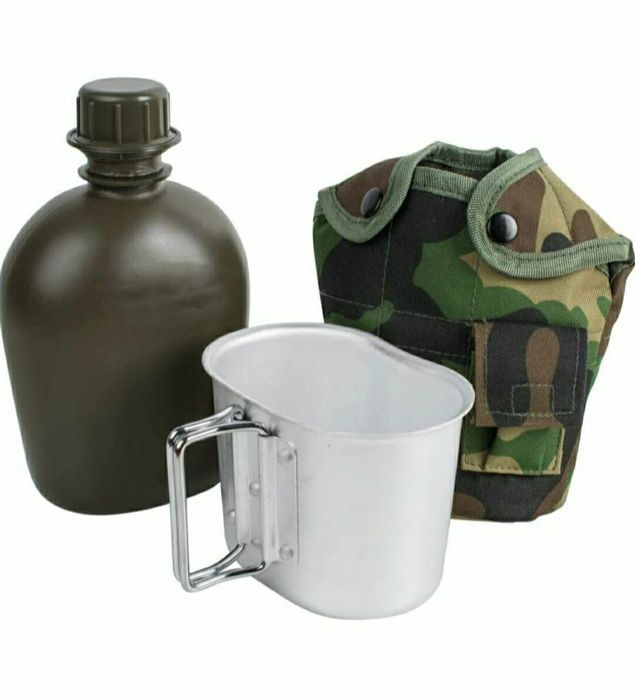 Манерка за вода  1л с канче за храна и тактически калъф с клипси