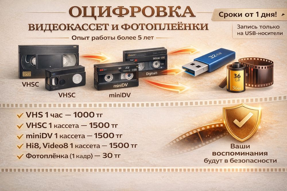 Оцифровка видеокассет и фотоплёнки | Бережно и надёжно | Опыт 5+ лет