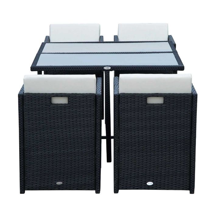 Set Mobilier de Grădină cu Masă de Prânz, 4 Scaune și Perne, 109x109x72 cm, Negru x7 set disponibile