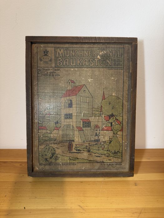 Joc constructie lemn antic german Münchner Kindl Baukasten 1900-1920