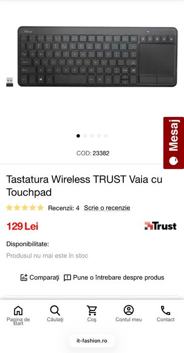 Tastatura Wireless TRUST Vaia cu Touchpad / Noua