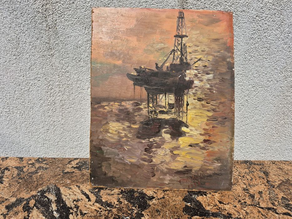 Vând tablou pictat manual de pictorul Tomescu pe placaj  rumegus lemn