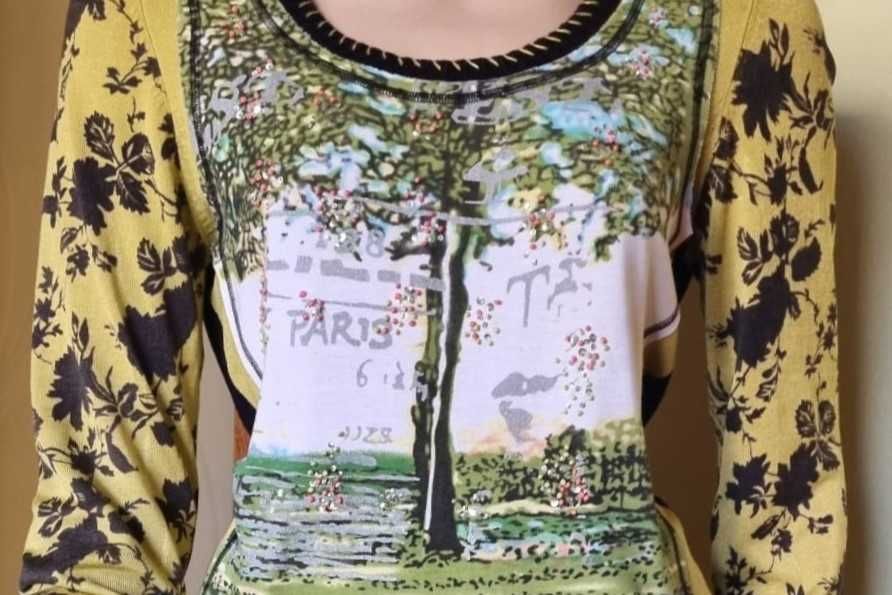 Pulover elegant, 80% matase tricotata, tricot dens, elastic, marimea L