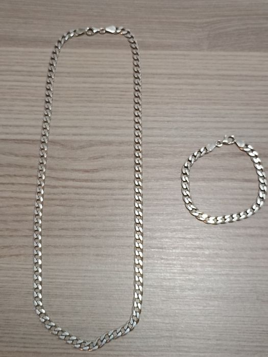 Масивен сребърен ланец и гривна проба 925