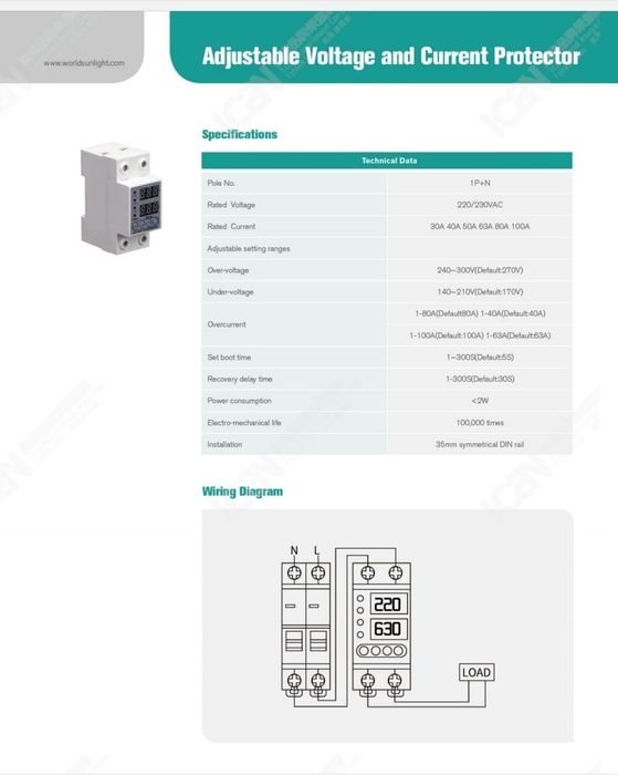 Releu monofazic protecție tensiune minima și maxima