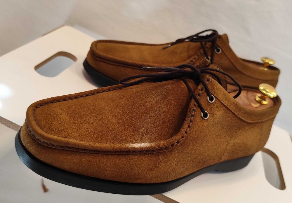 Pantofi derby casual 43.5 44 split toe Renzo Favero lucrati manual piele naturala moale mustar camel