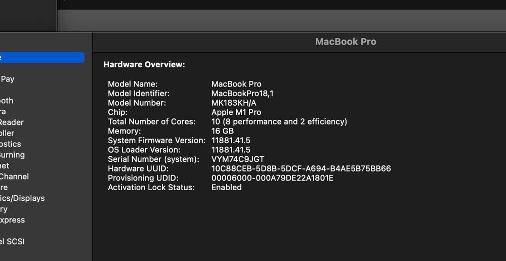 Macbook m1 pro 16gb, 16', 512gb
