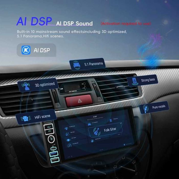 6.86” 1280*480 1-Din мултимедия с Android 15, RDS, 4GB/64GB