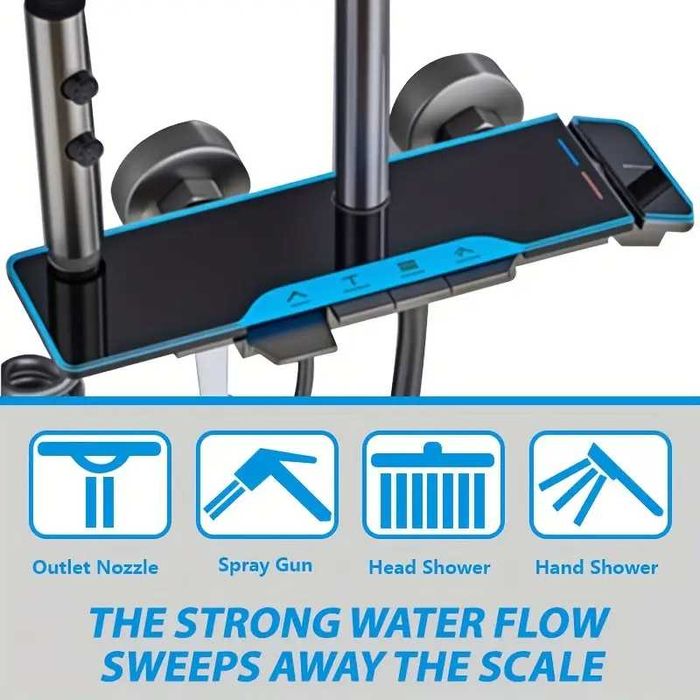 Луксозна Душ система с термостатен смесител 4 функции пиано бутони