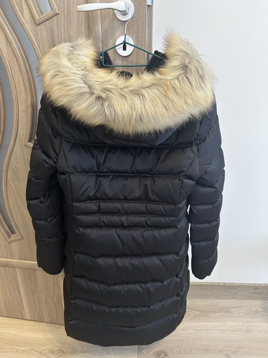 Geaca lunga Calvin Klein, neagra, cu gluga, marimea M