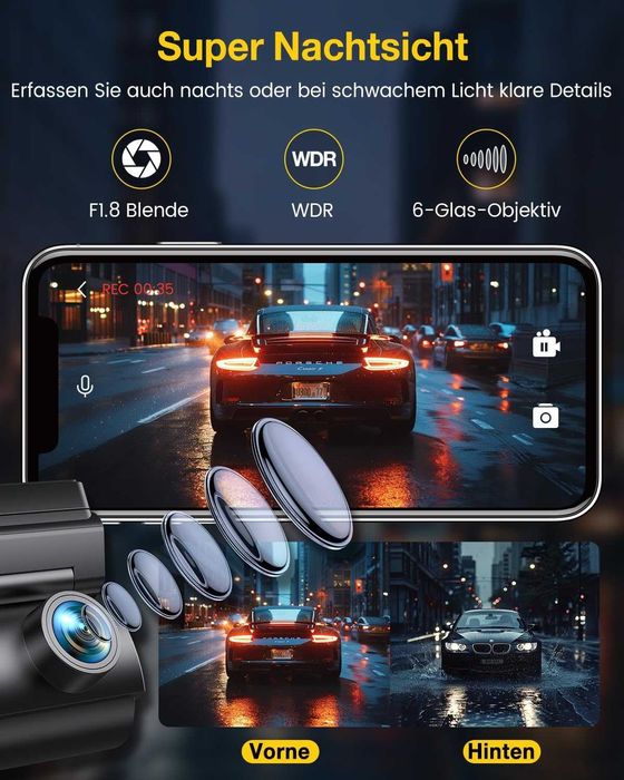 Camera auto GKU 4K+1080P față/spate cu card SD de 64GB, GPS WiFi 5GHz, cameră auto IPS de 1.5” cu monitorizare a parcării, vedere nocturnă superioară