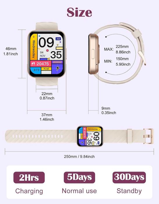 Смарт часовник 1.85" HD дисплей, Bluetooth calls, пулс, SpO2, IP68