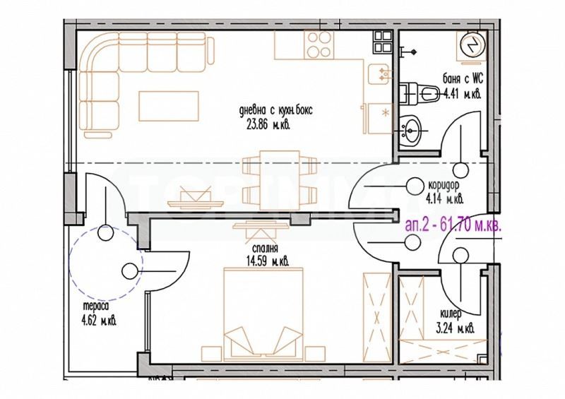 Продава се Двустаен апартамент в Варна, м-т Траката - 68 кв.м за 1298 €/кв.м - Снимка #1