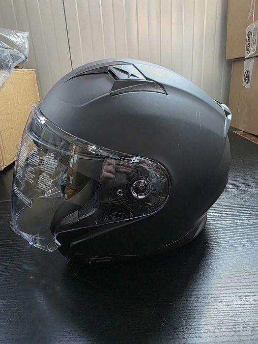 Casca Moto Open Face, Viziera Dubla, Omologata ECE 22.06, Negru Mat - NOUA