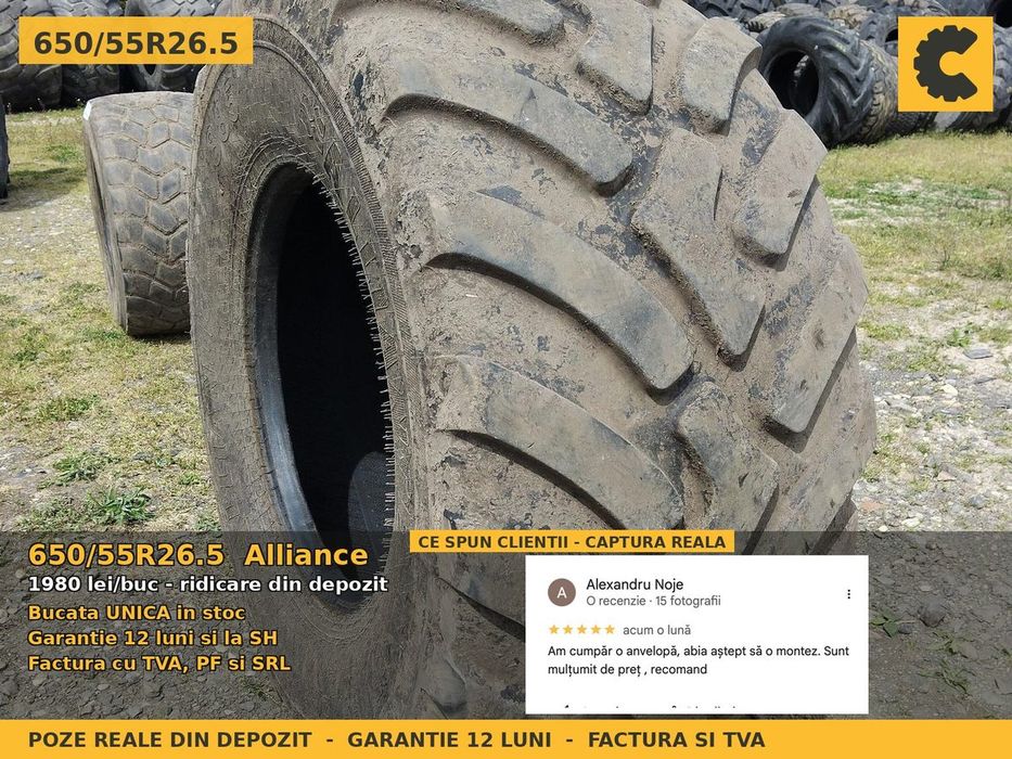 Cauciucuri Anvelope 650/55R26.5 650/55 R26.5 650/55-26.5 65055265 Alliance Remorca si Implement Utilaje Agricole SH Second Hand FACTURA TVA Stoc Real