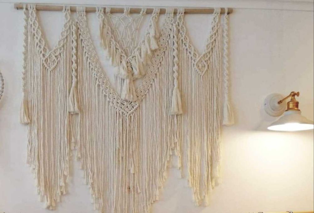 Decoratiune handmade de perete, din macrame, Boho