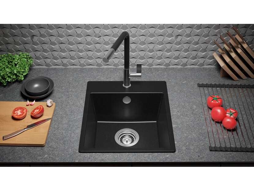 Кухненска Мивка от гранит модел Рига 45 XL 430 x 500 mm - Черна