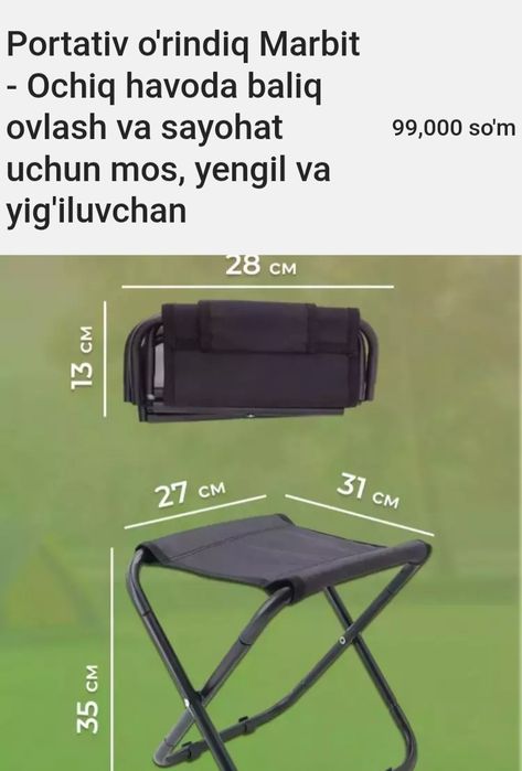 Portativ o'rindiq Marbit - Ochiq havoda baliq ovlash va sayohat uchun