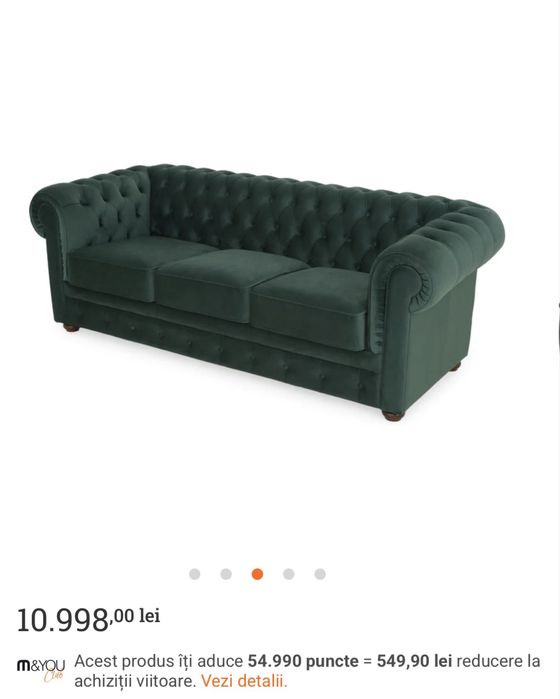 Canapea extensibila Chesterfield verde smarald